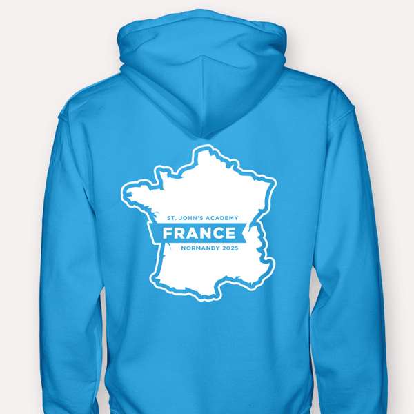 A school trip hoodie design printed on the back of a hoodie