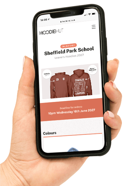 An example of a school's PE kit online shop, displayed on a mobile device