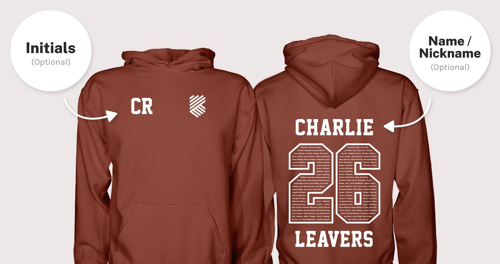 the front and back of a 2026 leavers hoodie