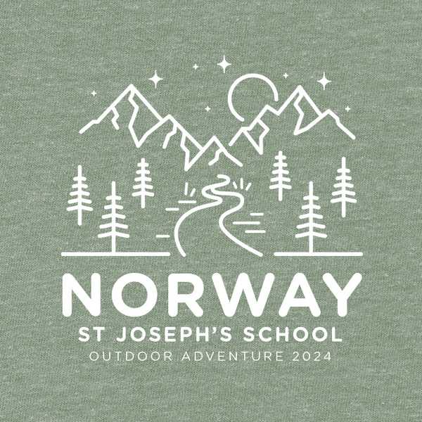 School trip hoodie design an illustrated outdoors mountain scene