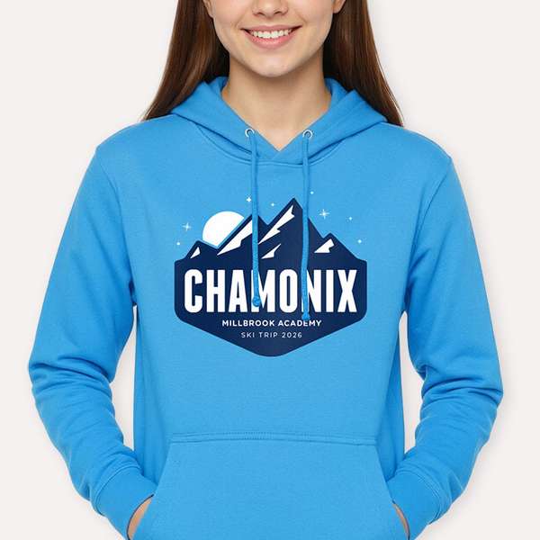 A ski trip hoodie design printed on the front of a hoodie
