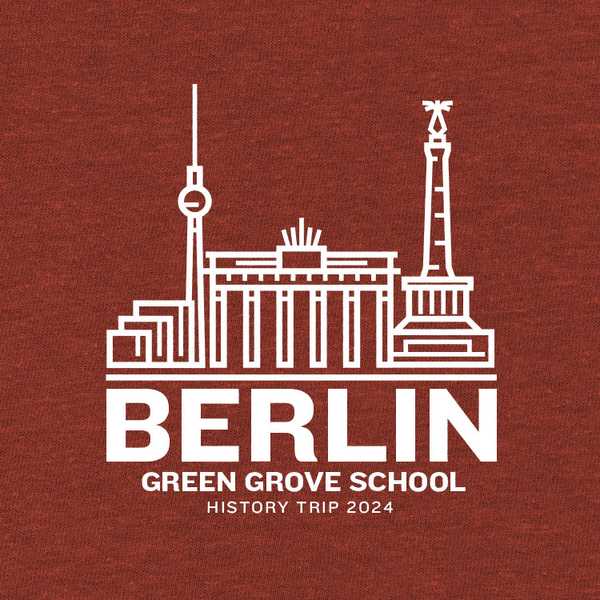 School trip hoodie design with an illustrated skyline of Berlin