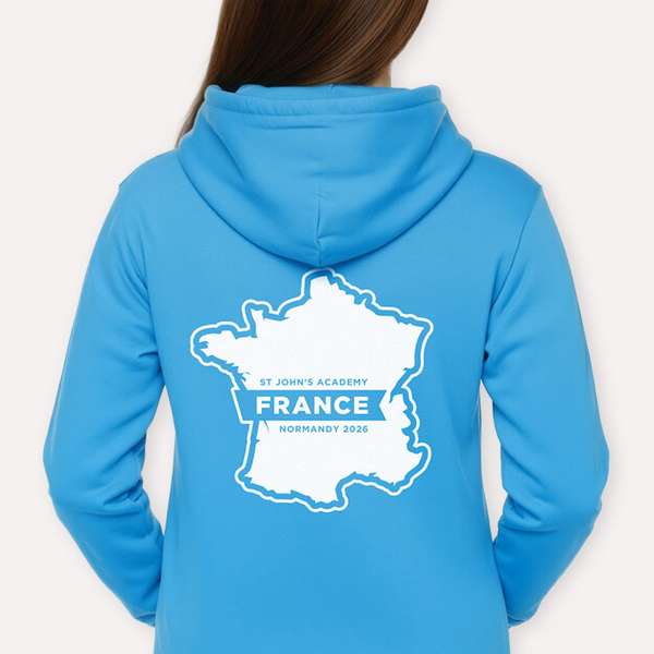 A school trip hoodie design printed on the back of a hoodie