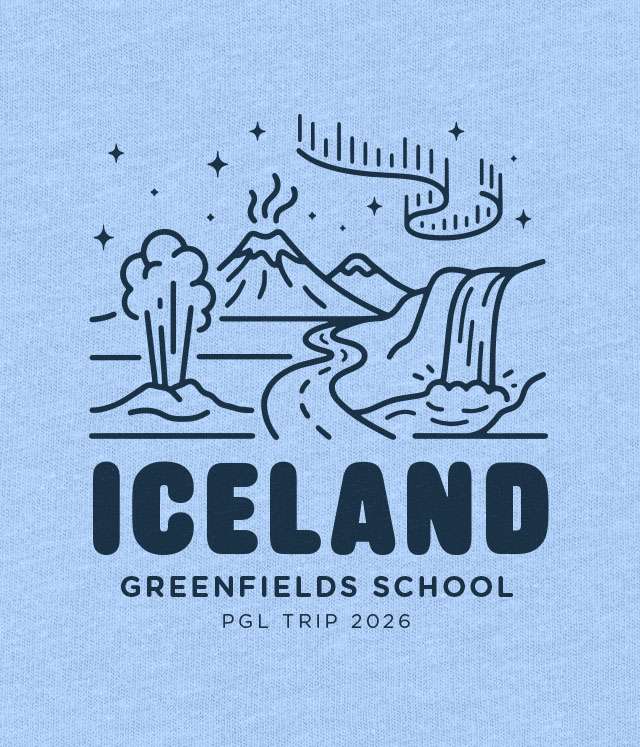 School trip hoodies design an illustrated scene of Iceland