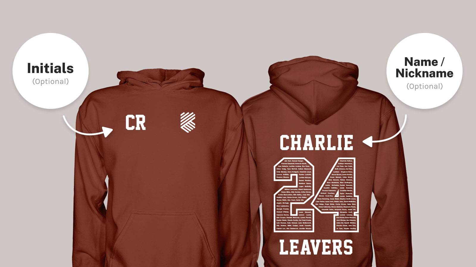the front and back of a 2024 leavers hoodie
